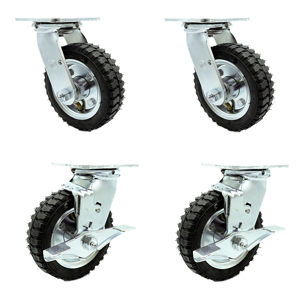 SCC-100S150-PNB-2-TLB-2 6 in. Swivel Pneumatic Rubber Wheel Casters, Black - Set of 4
