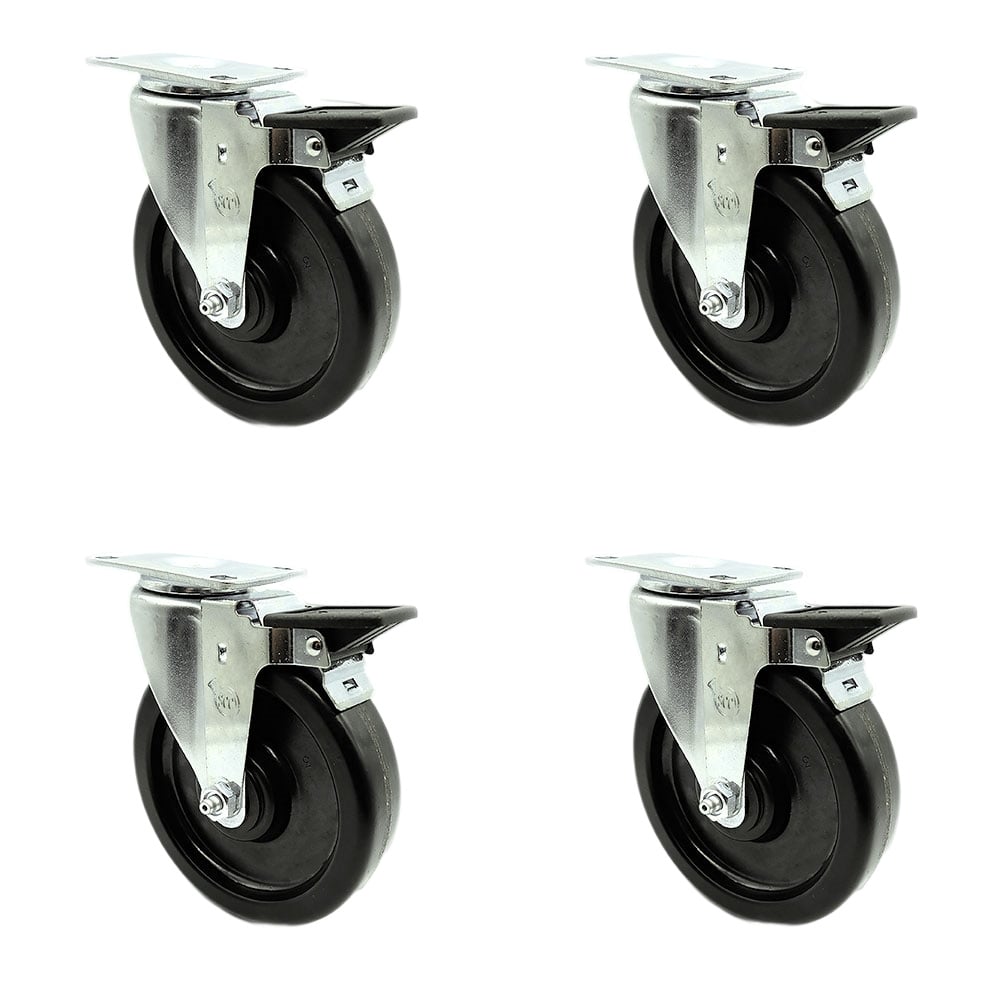 SCC-20S615-PHS-PLB-4 Phenolic Swivel Top Plate Caster with 6 in. Black Wheels - Set of 4