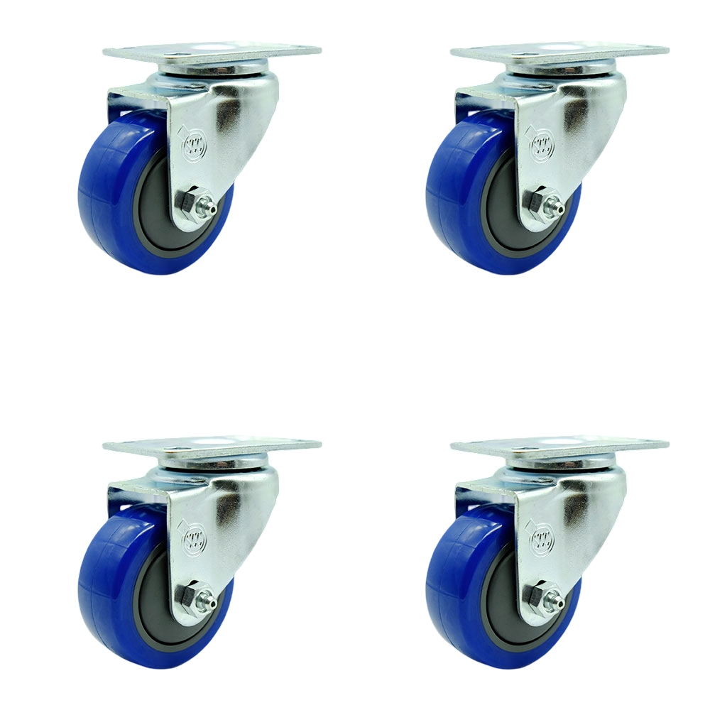 SCC-20S3514-PPUB-BLUE-4 Polyurethane Swivel Top Plate Caster with 3.5 in. Blue Wheels - Set of 4