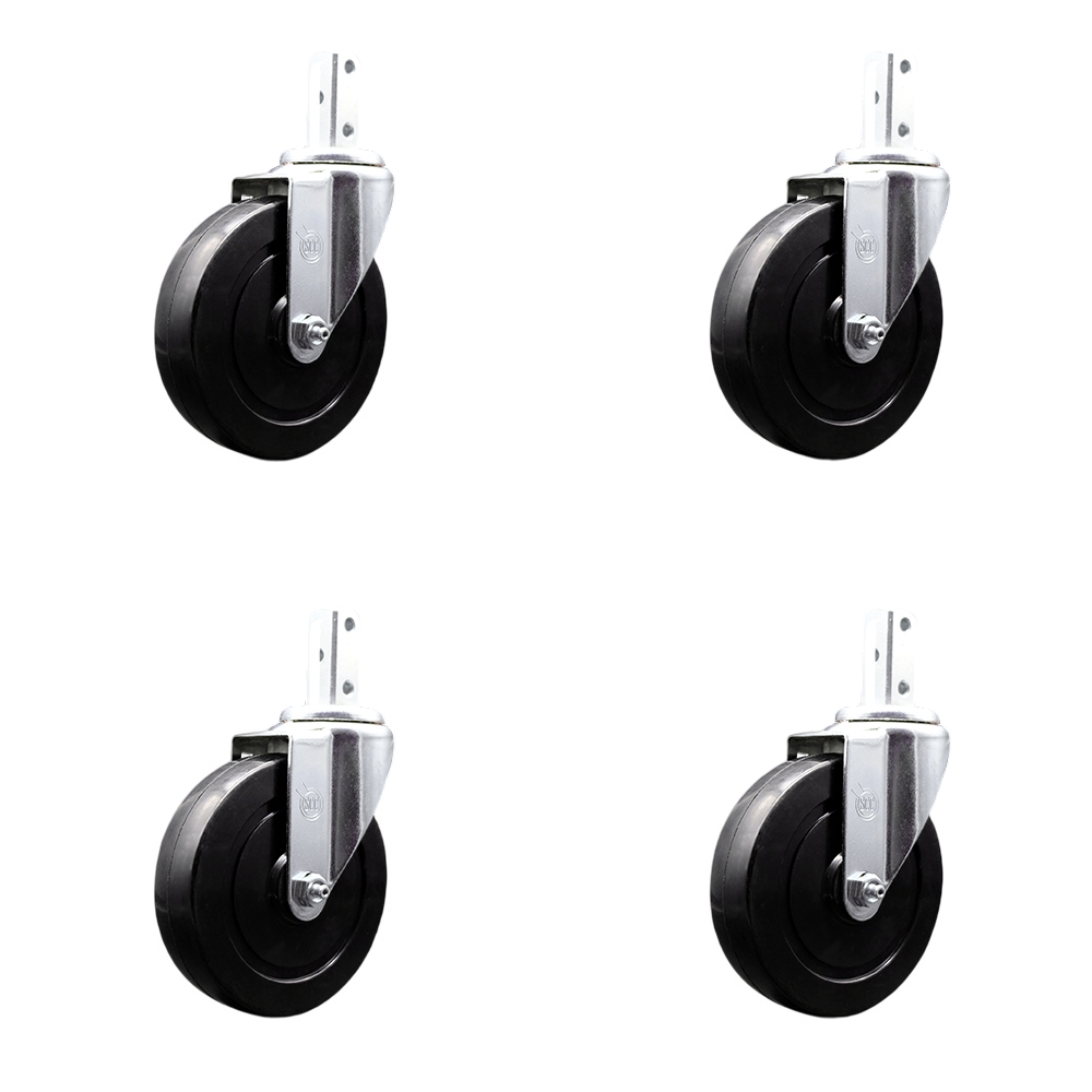 Swivel Square Stem Caster with 5 x 1.25 in. Black Hard Rubber Wheel, 0.75 x 2 in. Square Stem with 3 0.26 in. Diameter Mounting Holes - Set of 4