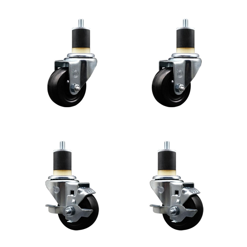 SCC-SSEX20S314-HRS-2-TLB-2-178 Stainless Steel Hard Rubber Swivel Expanding Stem Caster with 3 x 1.25 in. Black Wheels & 1.87 in. Stems - Set of 4