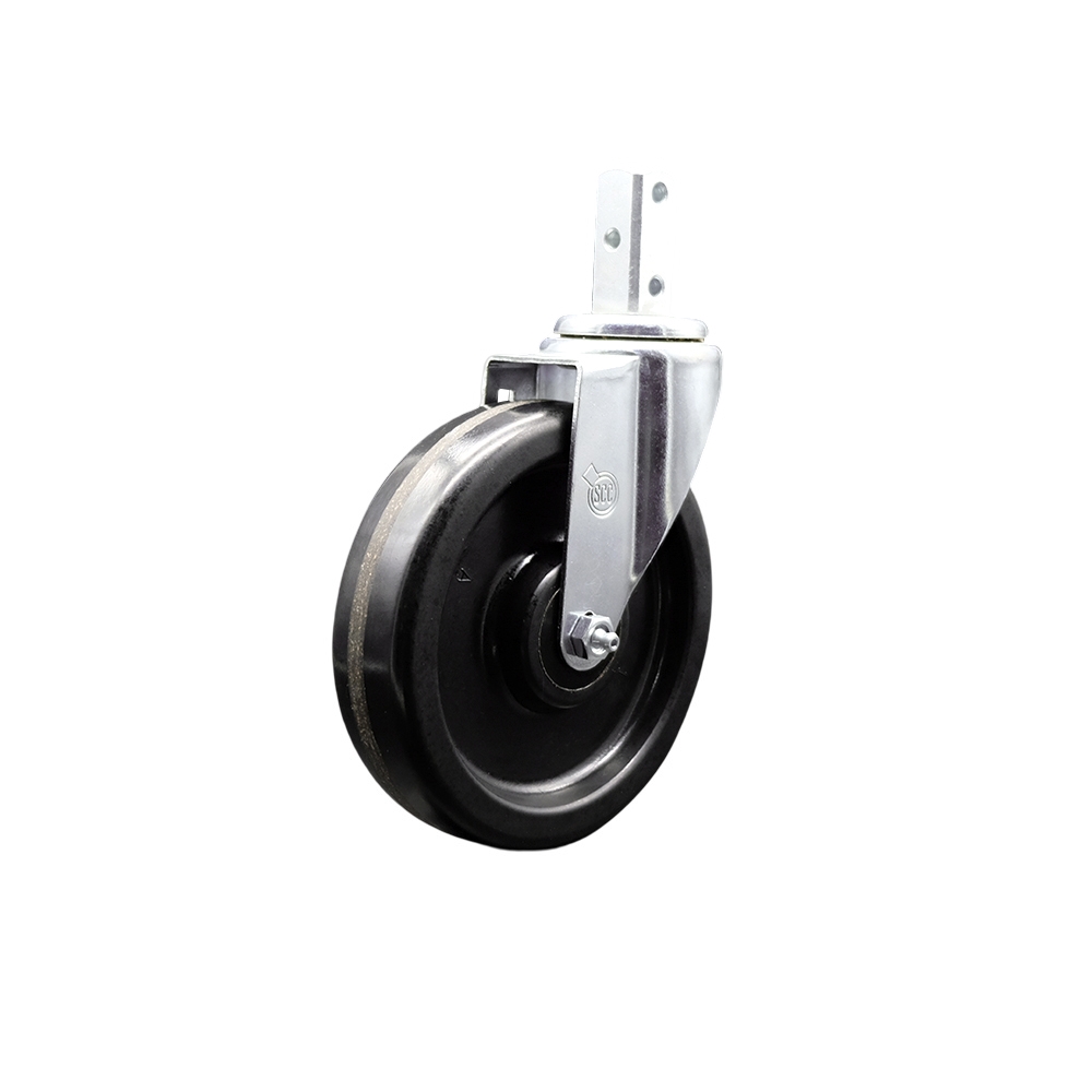 Swivel Square Stem Caster with 6 x 1.5 in. Black Phenolic Wheel, 0.75 x 2 in. Square Stem with 3 0.26 in. Diameter Mounting Holes