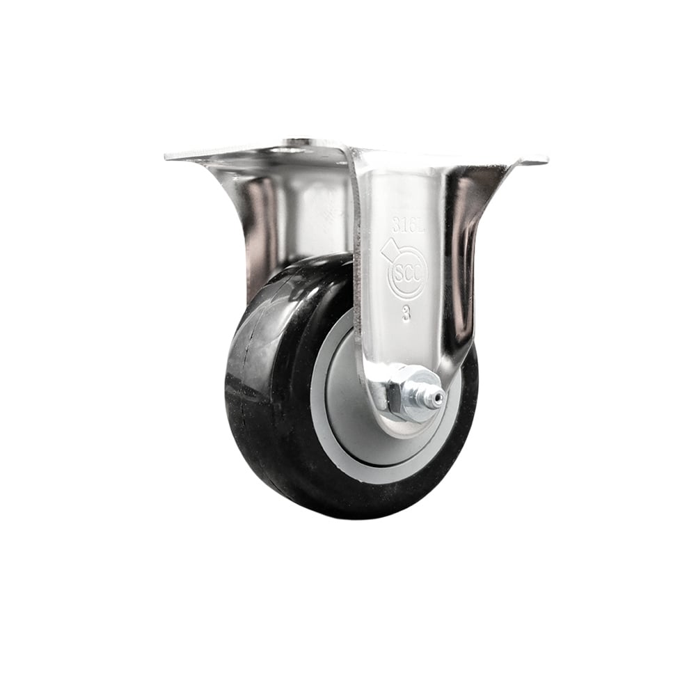 SCC-SS31620R314-PPUB-BLK Polyurethane Rigid Top Plate Caster with 3 in. Black Caster Wheel 316 Stainless Steel Caster
