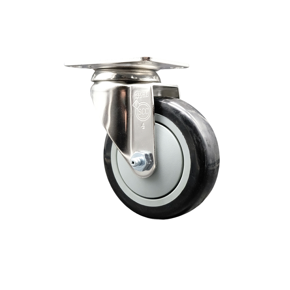 SCC-SS31620S414-PPUB-BLK Polyurethane Swivel Top Plate Caster with 4 in. 316 Stainless Steel Black Caster Wheel