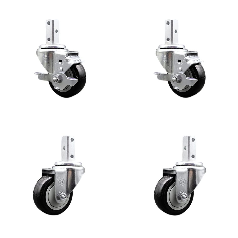 Swivel Square Stem Caster with 3 x 1.25 in. Black Poly Wheel, 0.75 x 2 in. Square Stem with 3 0.26 in. Diameter Mounting Holes - Set of 4