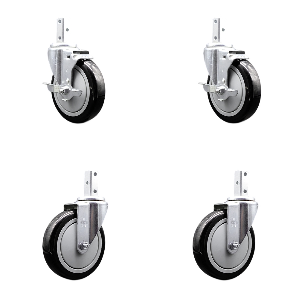 Swivel Square Stem Caster with 5 x 1.25 in. Black Poly Wheel, 0.75 x 2 in. Square Stem with 3 0.26 in. Diameter Mounting Holes - Set of 4