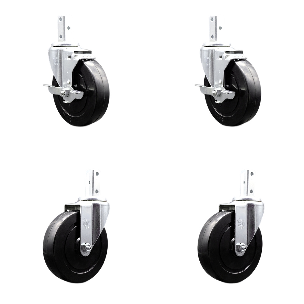 Swivel Square Stem Caster with 5 x 1.25 in. Black Hard Rubber Wheel, 0.75 x 2 in. Square Stem with 3 0.26 in. Diameter Mounting Holes - Set of 4