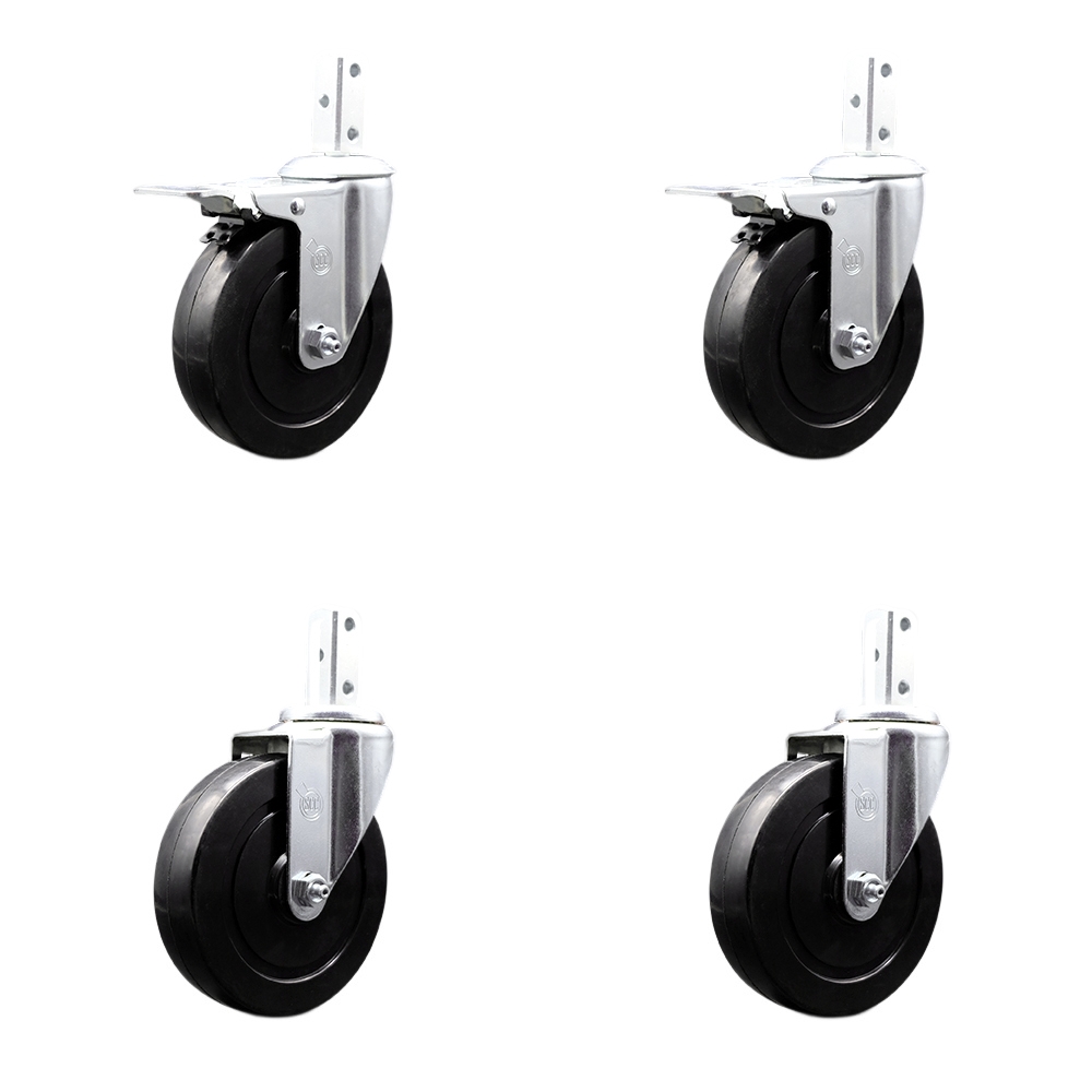 Swivel Square Stem Caster with 5 x 1.25 in. Black Hard Rubber Wheel, 0.87 x 2 in. Square Stem with 3 0.26 in. Diameter Mounting Hole - Set of 4