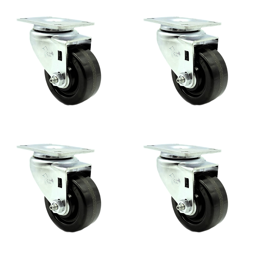 SCC-20S3514-PHR-4 Phenolic Swivel Top Plate Caster with Roller Bearing 3.5 in. Black Wheel & Total Locking Brake