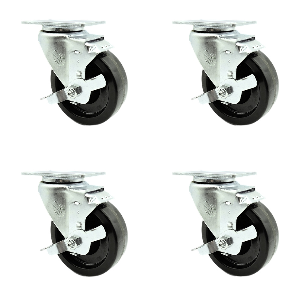 SCC-20S414-PHR-TLB-4 Phenolic Swivel Top Plate Caster with Roller Bearings 4 in. Black Wheels - Set of 4