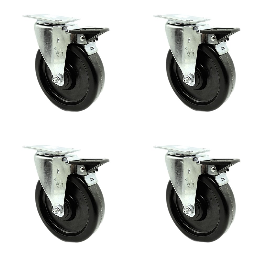 SCC-20S615-PHR-PLB-4 Phenolic Swivel Top Plate Caster with Roller Bearings 6 in. Black Wheels - Set of 4
