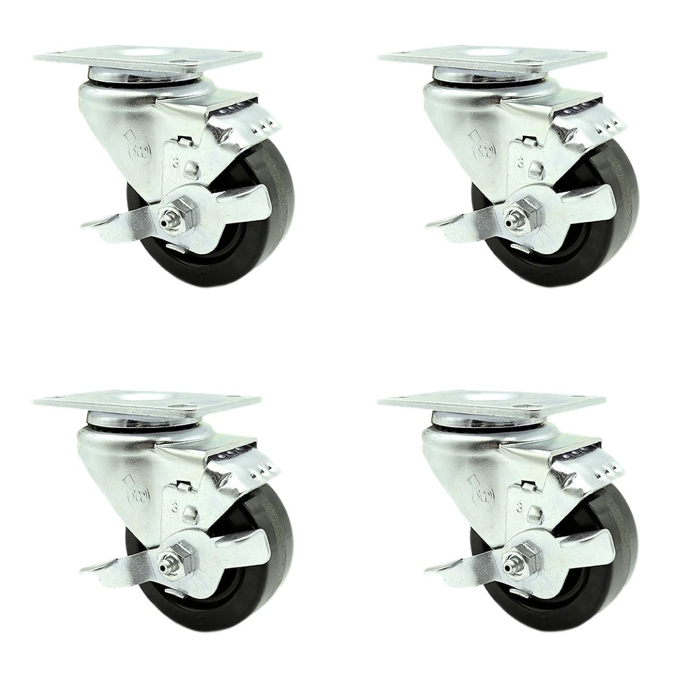 SCC-20S314-PHR-TLB-4 Phenolic Swivel Top Plate Caster with Roller Bearings 3 in. Black Wheels - Set of 4