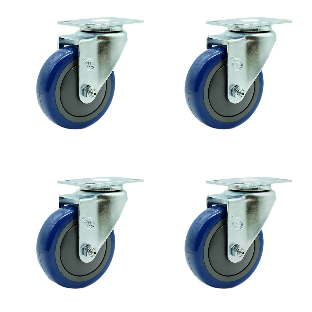 Stainless Steel Polyurethane Caster Set - Blue - Set of 4 - 1400 lbs Capacity
