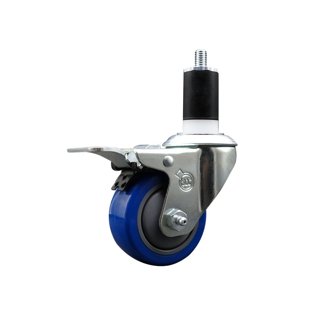 SCC-EXTTL20S314-PPUB-BLUE-112 Polyurethane Expanding Stem Swivel Caster with 3 in. Blue Wheel & 1.5 in. Stem & Total Locking Brake