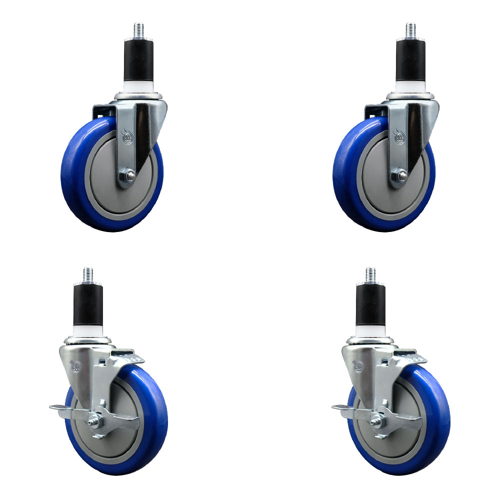 SCC-EX20S514-PPUB-BLUE-2-TLB-2-112 Polyurethane Swivel Expanding Stem Caster with 5 in. Blue Wheels & 1.5 in. Stems - Set of 4