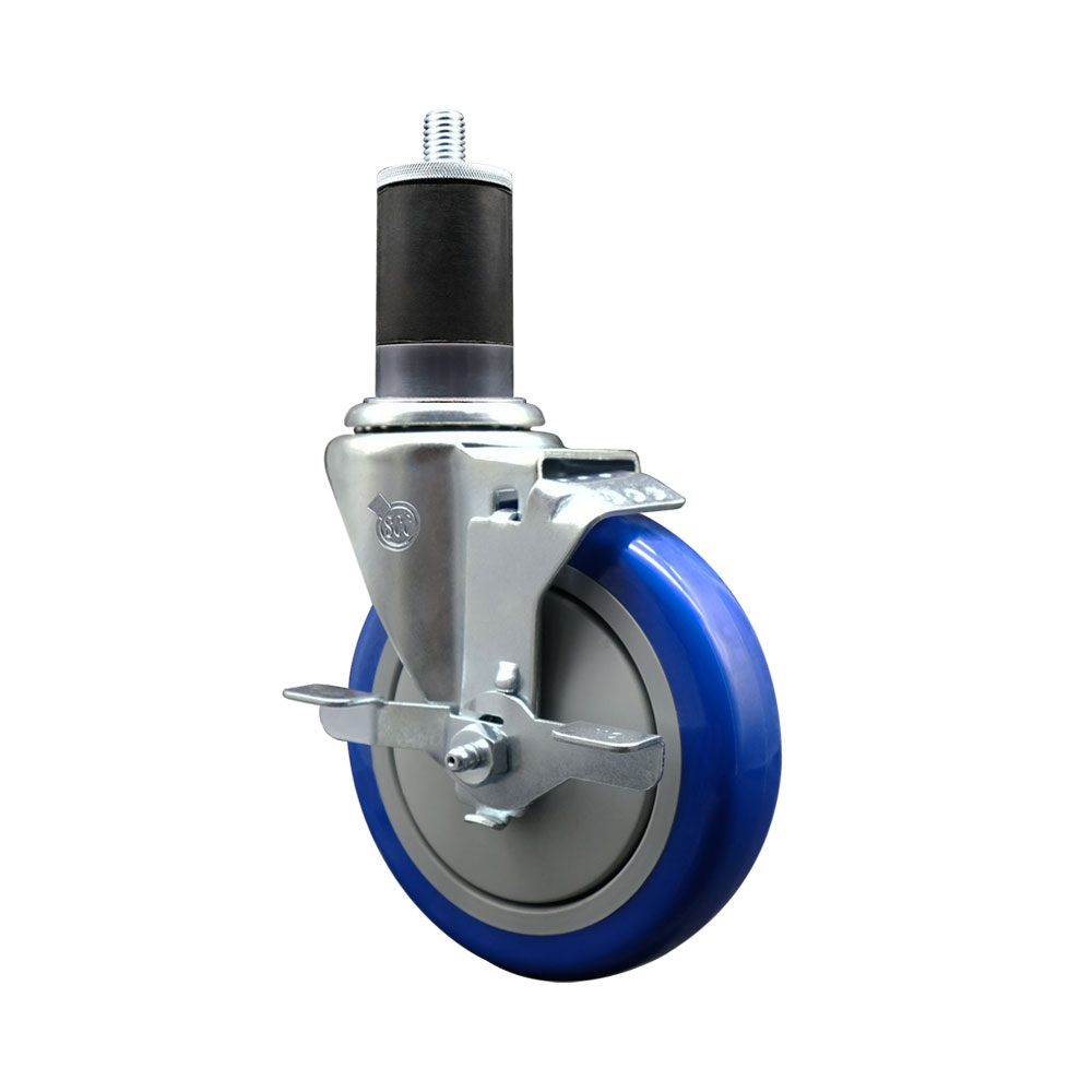 SCC-EX20S514-PPUB-BLUE-TLB-158 Polyurethane Expanding Stem Swivel Caster with 5 in. Blue Wheel & 1.63 in. Stem & Top Locking Brake