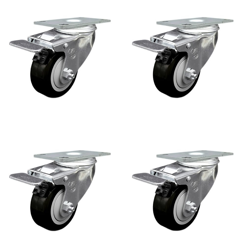 SCC-TTL20S314-PPUB-BLK-4 Polyurethane Swivel Top Plate Caster with 3 in. Black Wheels - Set of 4