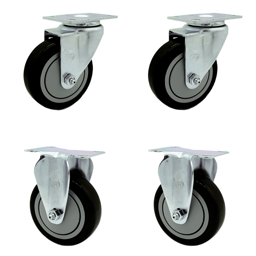 SCC-20S414-PPUB-BLK-2-R414-2 Polyurethane Swivel Top Plate Caster with 4 in. Black Wheels - Set of 4