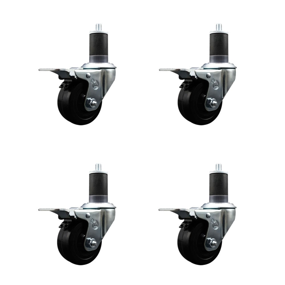SCC-EXTTL20S314-HRS-158-4 Hard Rubber Swivel Expanding Stem Caster with 3 x 1.25 in. Black Wheels & 1.63 in. Stems - Set of 4
