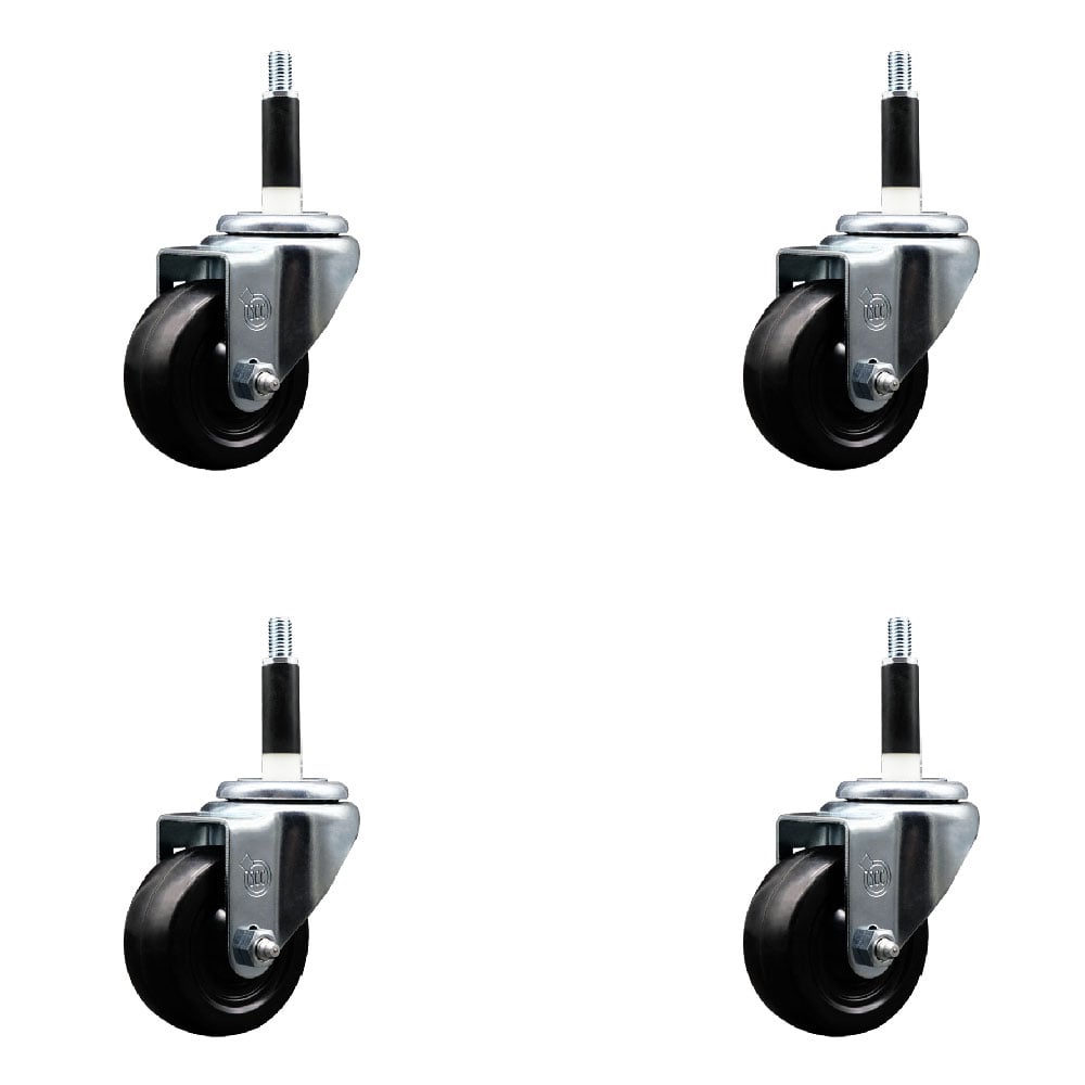 SCC-SSEX20S314-HRS-78-4 Stainless Steel Hard Rubber Swivel Expanding Stem Caster with 3 x 1.25 in. Black Wheels & 0.87 in. Stems - Set of 4