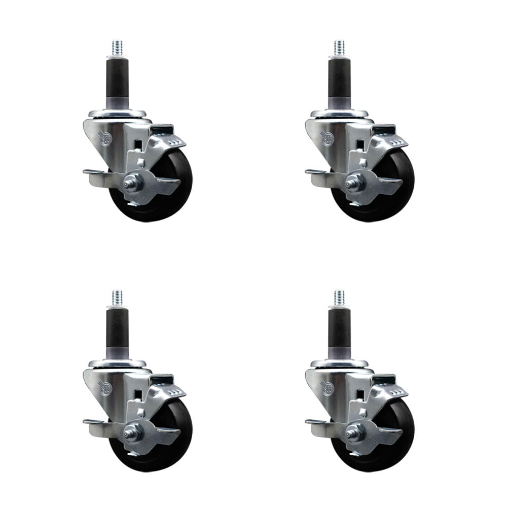 SCC-SSEX20S314-HRS-TLB-118-4 Stainless Steel Hard Rubber Swivel Expanding Stem Caster with 3 x 1.25 in. Black Wheels & 1.13 in. Stems - Set of 4