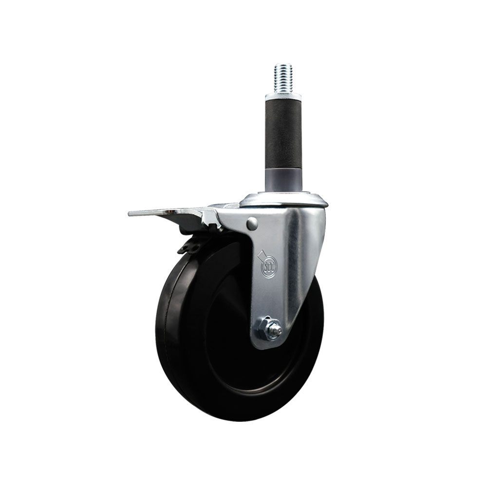 SCC-SSEXTTL20S514-HRS-1 Stainless Steel Hard Rubber Swivel Expanding Stem Caster with 5 x 1.25 in. Black Wheel & 1 in. Stem & Total Locking Brake