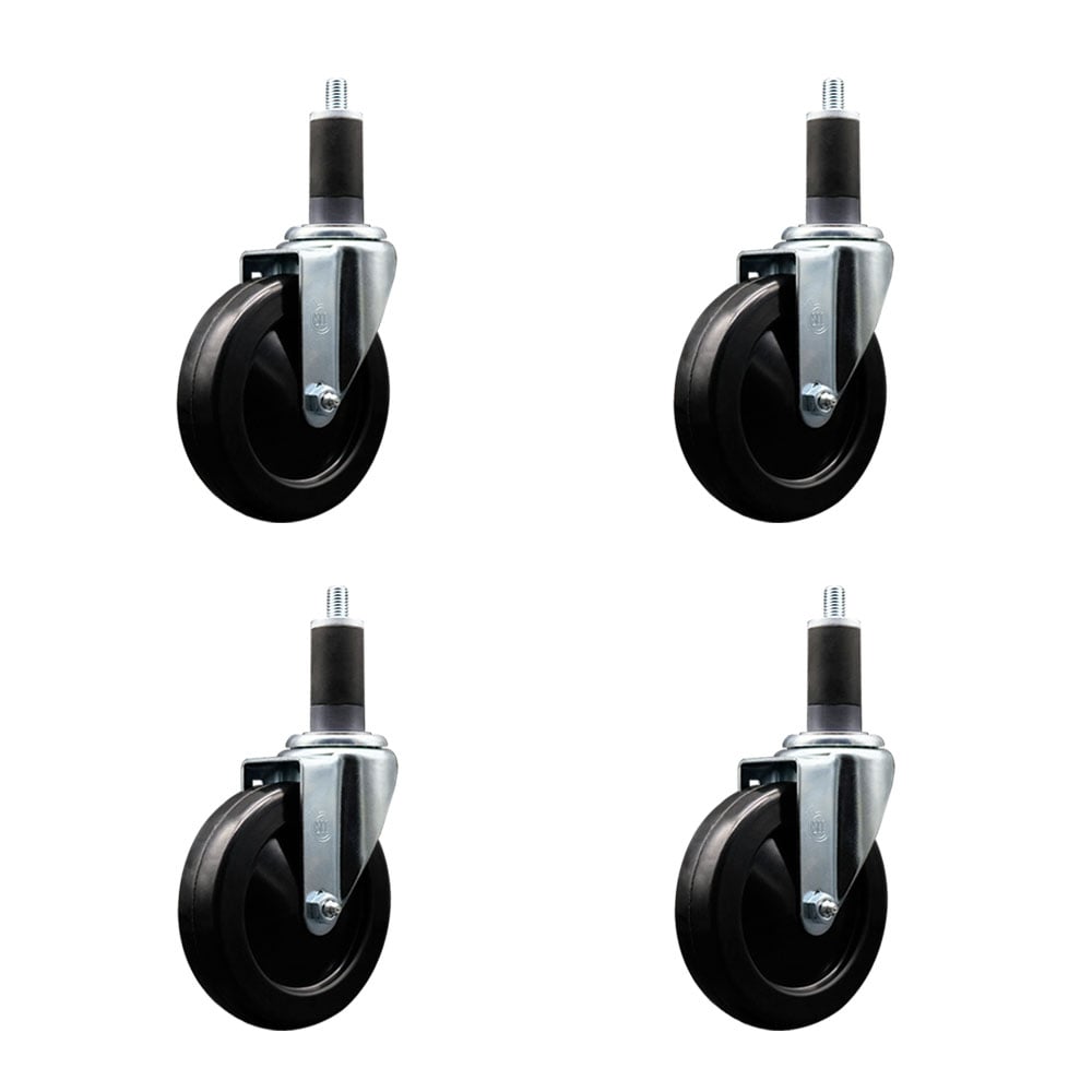 SCC-SSEX20S514-HRS-114-4 Stainless Steel Hard Rubber Swivel Expanding Stem Caster with 5 x 1.25 in. Black Wheels & 1.25 in. Stems - Set of 4