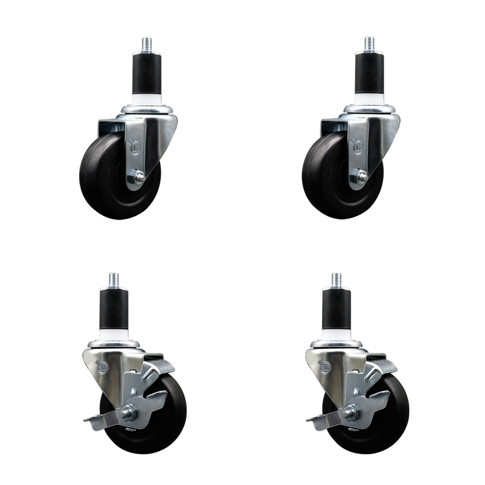 SCC-EX20S3514-HRS-2-TLB-2-112 Hard Rubber Swivel Expanding Stem Caster with 3.5 x 1.25 in. Black Wheels & 1.5 in. Stems - Set of 4