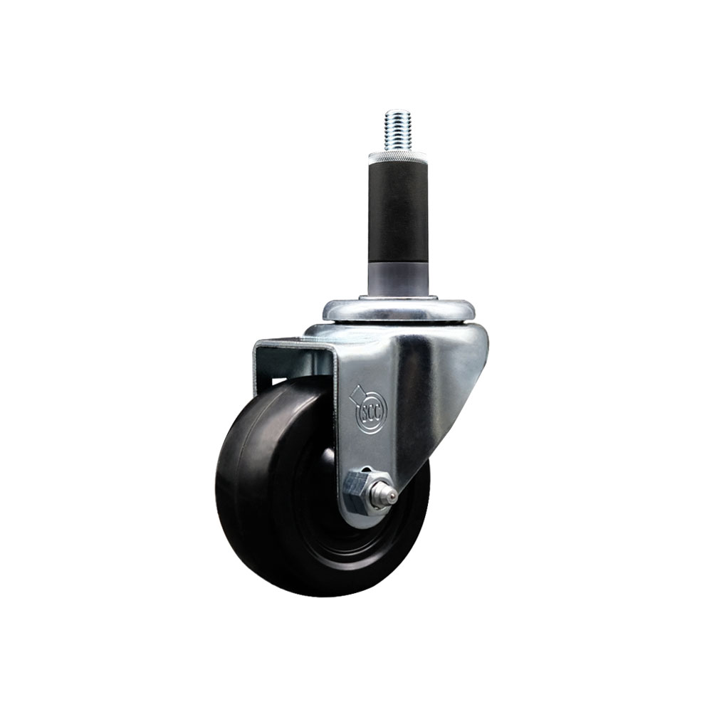 SCC-SSEX20S314-HRS-118 Stainless Steel Hard Rubber Swivel Expanding Stem Caster with 3 x 1.25 in. Black Wheel & 1.13 in. Stem
