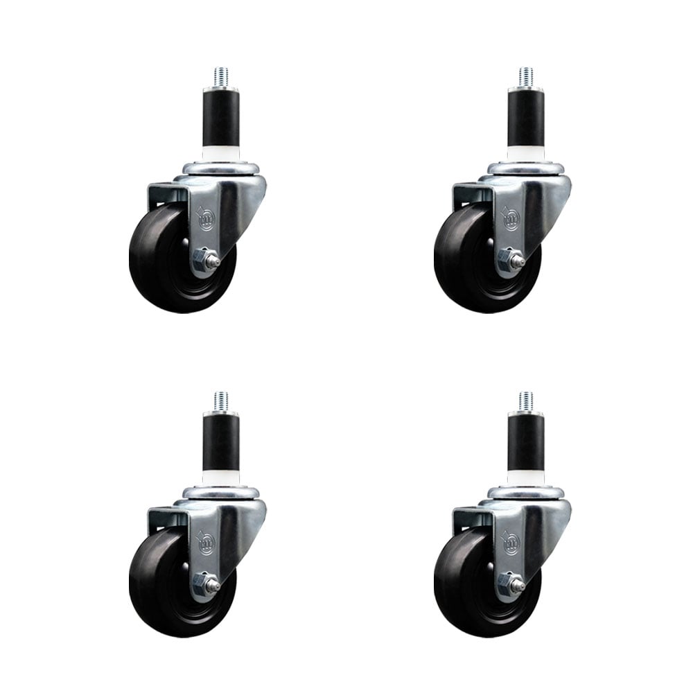 SCC-SSEX20S314-HRS-138-4 Stainless Steel Hard Rubber Swivel Expanding Stem Caster with 3 x 1.25 in. Black Wheels & 1.36 in. Stems - Set of 4