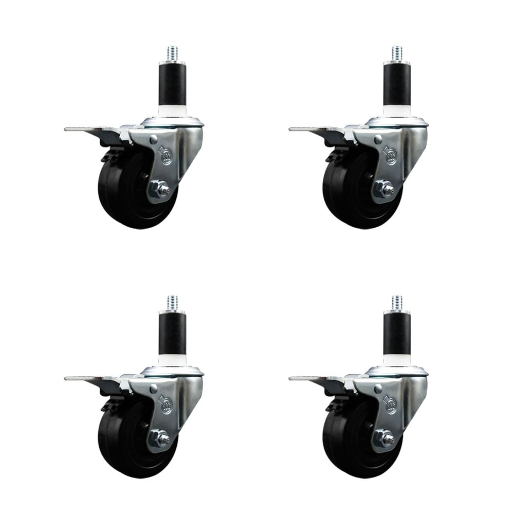 SCC-SSEXTTL20S314-HRS-138-4 Stainless Steel Hard Rubber Swivel Expanding Stem Caster with 3 x 1.25 in. Black Wheels & 1.36 in. Stems - Set of 4