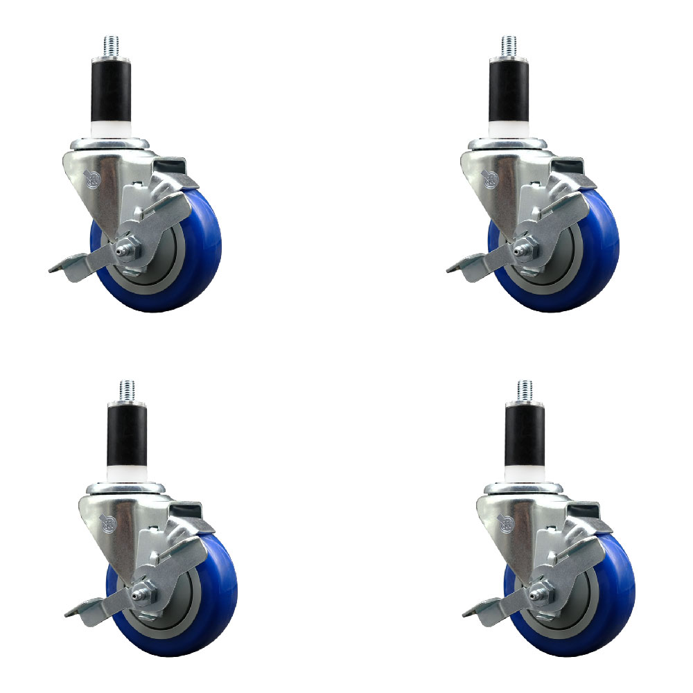 SCC-EX20S3514-PPUB-BLUE-TLB-138-4 Polyurethane Swivel Expanding Stem Caster with 3.5 in. Blue Wheels & 1.38 in. Stems - Set of 4