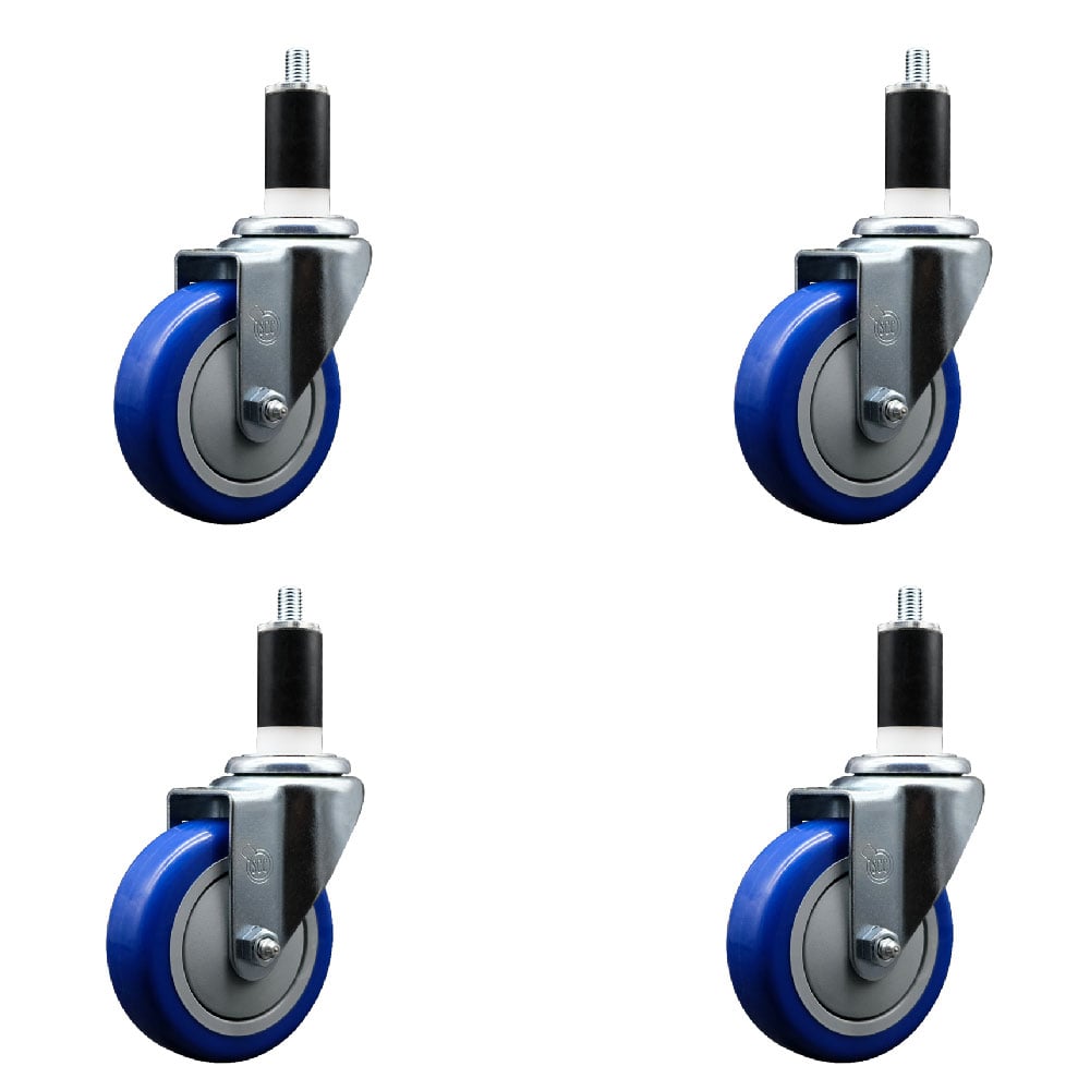 SCC-EX20S414-PPUB-BLUE-138-4 Polyurethane Swivel Expanding Stem Caster with 4 in. Blue Wheels & 1.38 in. Stems - Set of 4