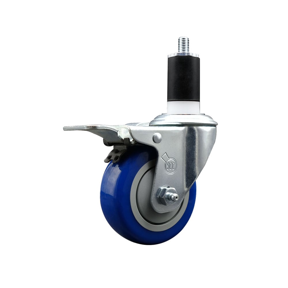 SCC-EXTTL20S3514-PPUB-BLUE-112 Polyurethane Expanding Stem Swivel Caster with 3.5 in. Blue Wheel & 1.5 in. Stem & Total Locking Brake