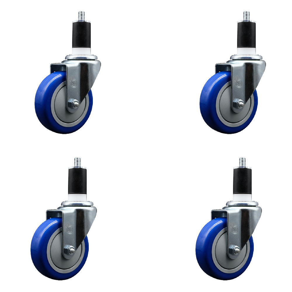 SCC-EX20S414-PPUB-BLUE-112-4 Polyurethane Swivel Expanding Stem Caster with 4 in. Blue Wheels & 1.5 in. Stems - Set of 4