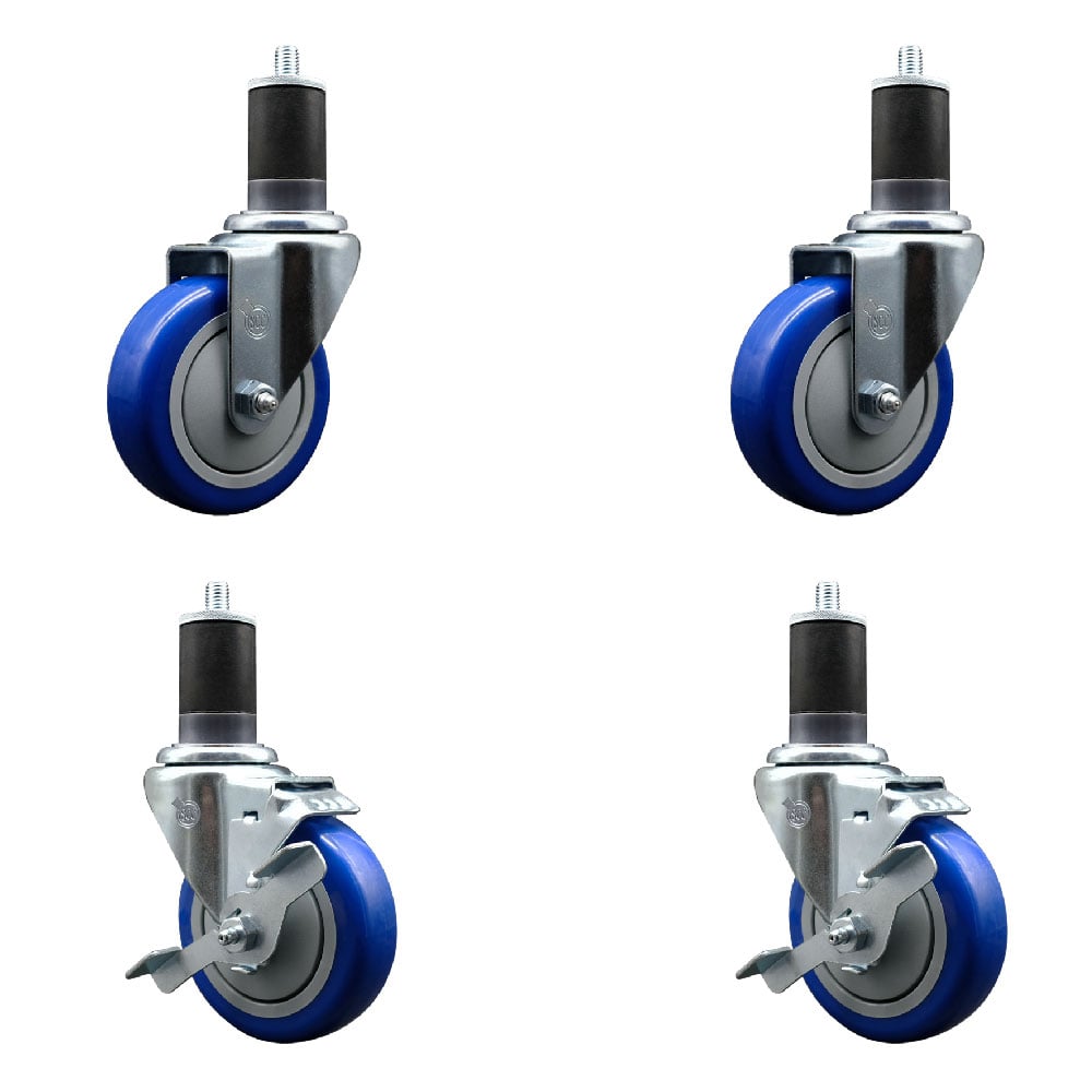 SCC-EX20S414-PPUB-BLUE-2-TLB-2-158 Polyurethane Swivel Expanding Stem Caster with 4 in. Blue Wheels & 1.63 in. Stems - Set of 4