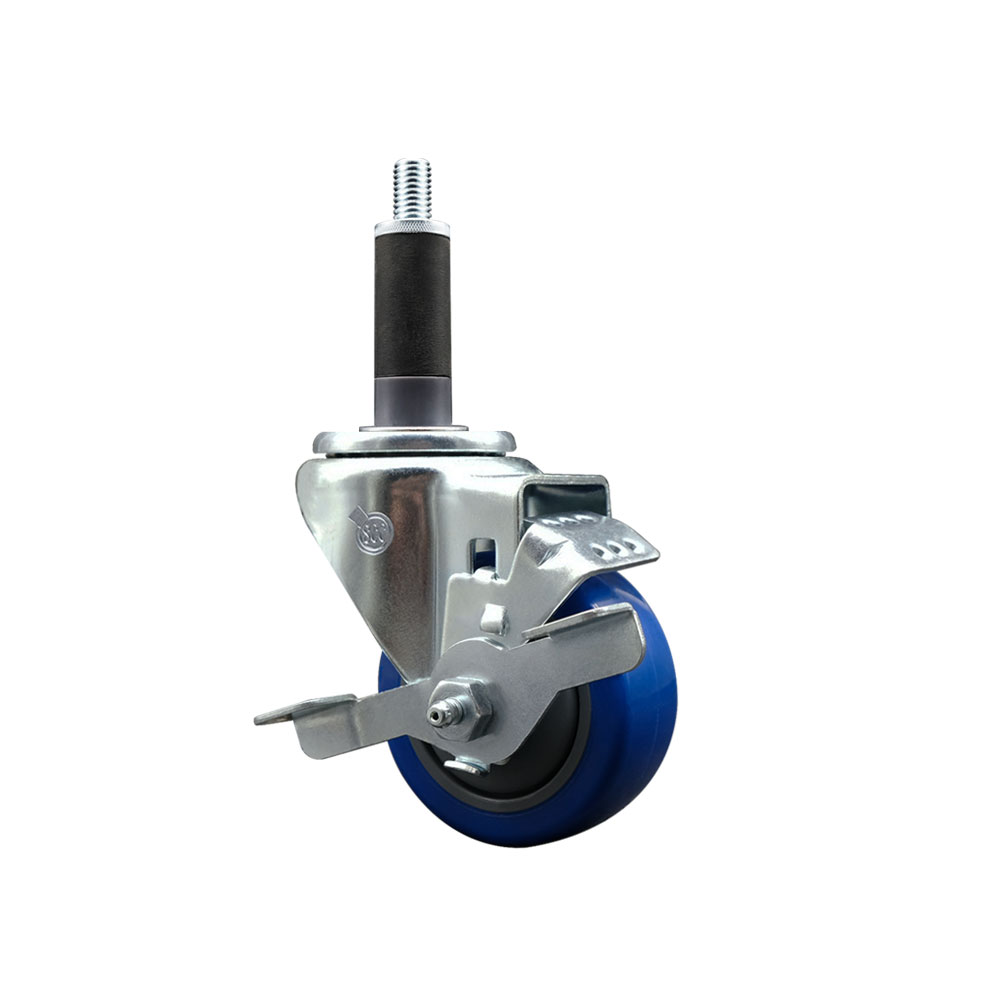 SCC-SSEX20S314-PPUB-BLUE-TLB-1 Stainless Steel Polyurethane Expanding Stem Swivel Caster with 3 in. Blue Wheel & 1 in. Stem & Top Locking Brake