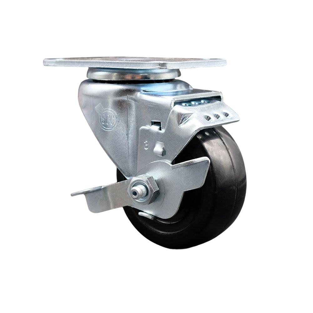 SCC-SS20S314-HRS-TLB Stainless Steel Hard Rubber Swivel Top Plate Swivel Caster with 3 x 1.25 in. Black Wheel & Top Locking Brake