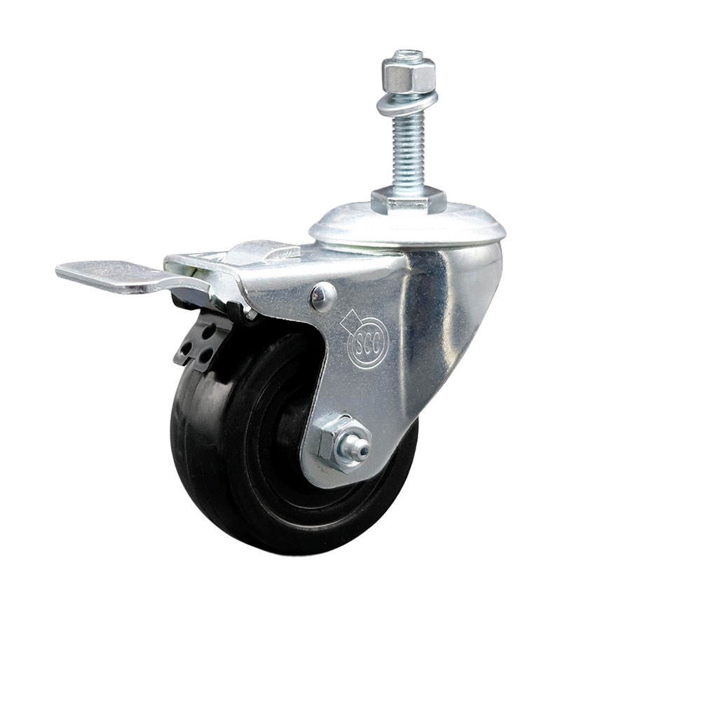 SCC-TSTTL20S314-HRS-381615 Hard Rubber Swivel Threaded Stem Caster with 3 x 1.25 in. Black Wheel & 0.38 in. Stem & Total Locking Brake