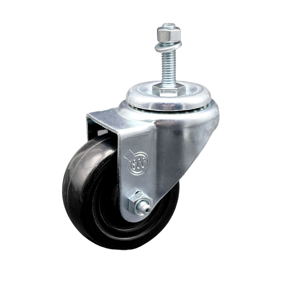 SCC-SSTS20S314-HRS-381615 Stainless Steel Hard Rubber Swivel Threaded Stem Caster with 3 x 1.25 in. Black Wheel & 0.38 in. Stem
