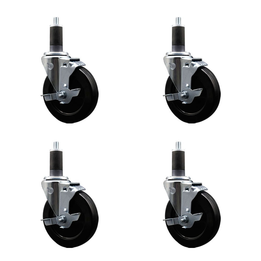 SCC-SSEX20S514-HRS-TLB-114-4 Stainless Steel Hard Rubber Swivel Expanding Stem Caster with 5 x 1.25 in. Black Wheels & 1.25 in. Stems - Set of 4