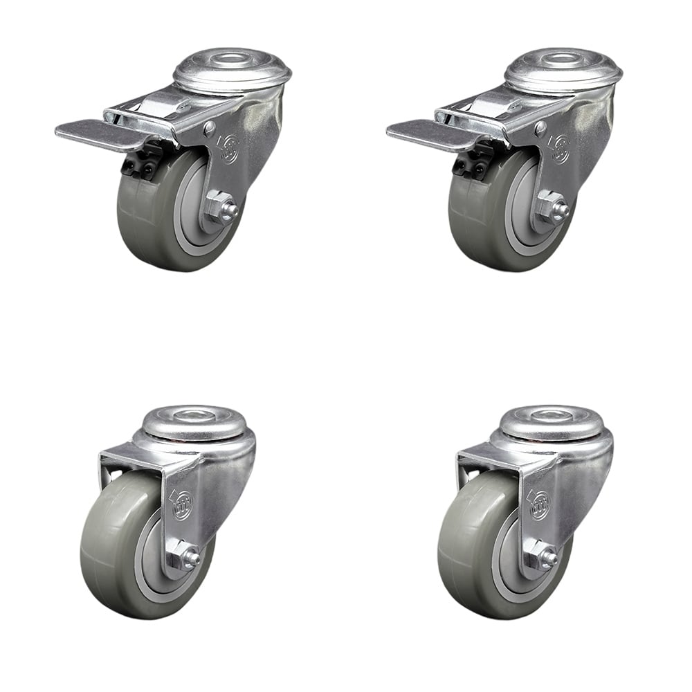 SCC-BHTTL20S314-PPUB-2-S-2 Polyurethane Swivel Bolt Hole Caster with 3 x 1.25 in. Gray Wheels - Set of 4