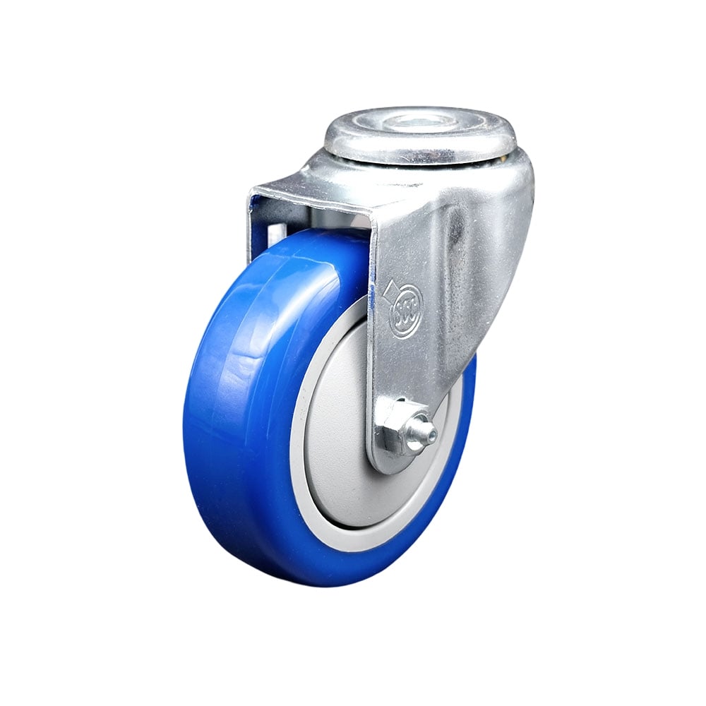 SCC-SSBH20S414-PPUB-BLUE Stainless Steel Polyurethane Swivel Bolt Hole Caster with 4 x 1.25 in. Blue Wheel