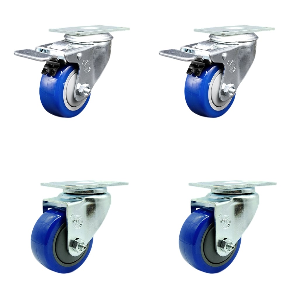 SCC-TTL20S314-PPUB-BLUE-2-S-2 Polyurethane Swivel Top Plate Caster with 3 in. Blue Wheels - Set of 4
