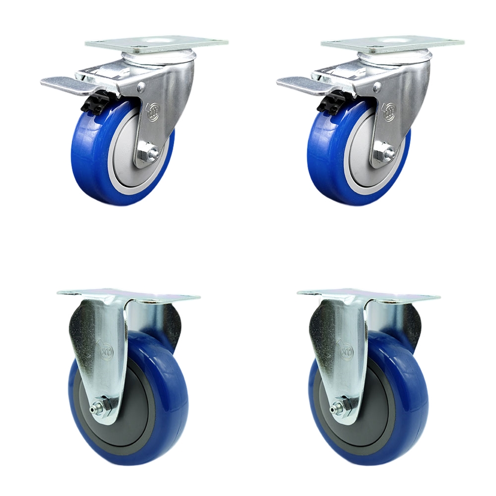SCC-TTL20S414-PPUB-BLUE-2-R-2 Polyurethane Swivel Top Plate Caster with 4 in. Blue Wheels - Set of 4