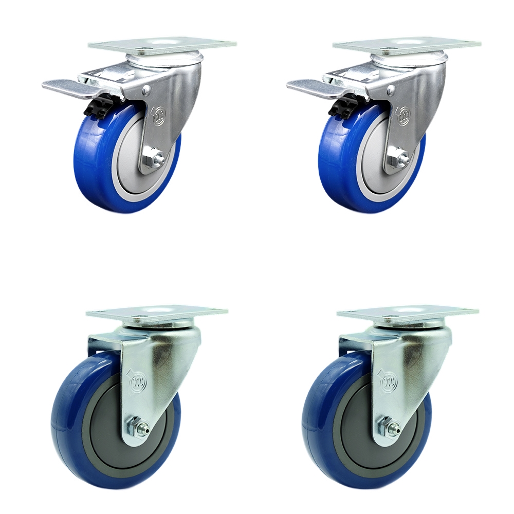 SCC-TTL20S414-PPUB-BLUE-2-S-2 Polyurethane Swivel Top Plate Caster with 4 in. Blue Wheels - Set of 4