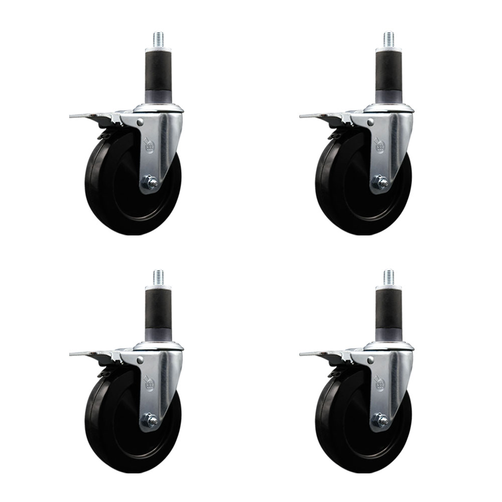 SCC-SSEXTTL20S514-HRS-114-4 Stainless Steel Hard Rubber Swivel Expanding Stem Caster with 5 x 1.25 in. Black Wheels & 1.25 in. Stems - Set of 4