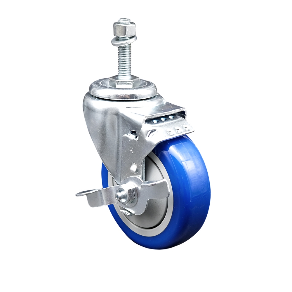 SCC-TS20S414-PPUB-BLUE-TLB-381615 Polyurethane Swivel Threaded Stem Caster with 4 x 1.25 in. Blue Wheel & 0.38 in. Stem & Top Locking Brake