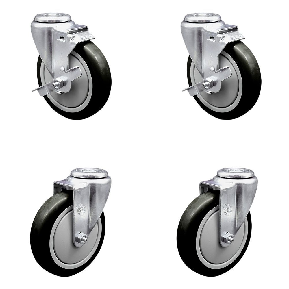 SCC-BH20S514-PPUB-BLK-TLB-2-S-2 Polyurethane Swivel Bolt Hole Caster with 5 x 1.25 in. Black Wheels - Set of 4