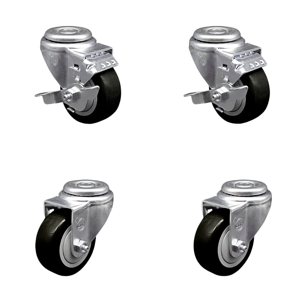 SCC-SSBH20S314-PPUB-BLK-TLB-2-S-2 Stainless Steel Polyurethane Swivel Bolt Hole Caster with 3 x 1.25 in. Black Wheels - Set of 4